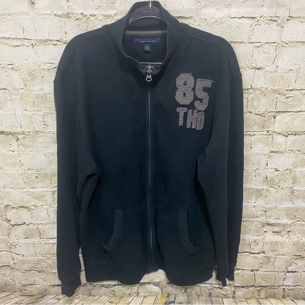 Tommy Hilfiger Black Gray Full Zip Up Hoodie Sweatshirt
